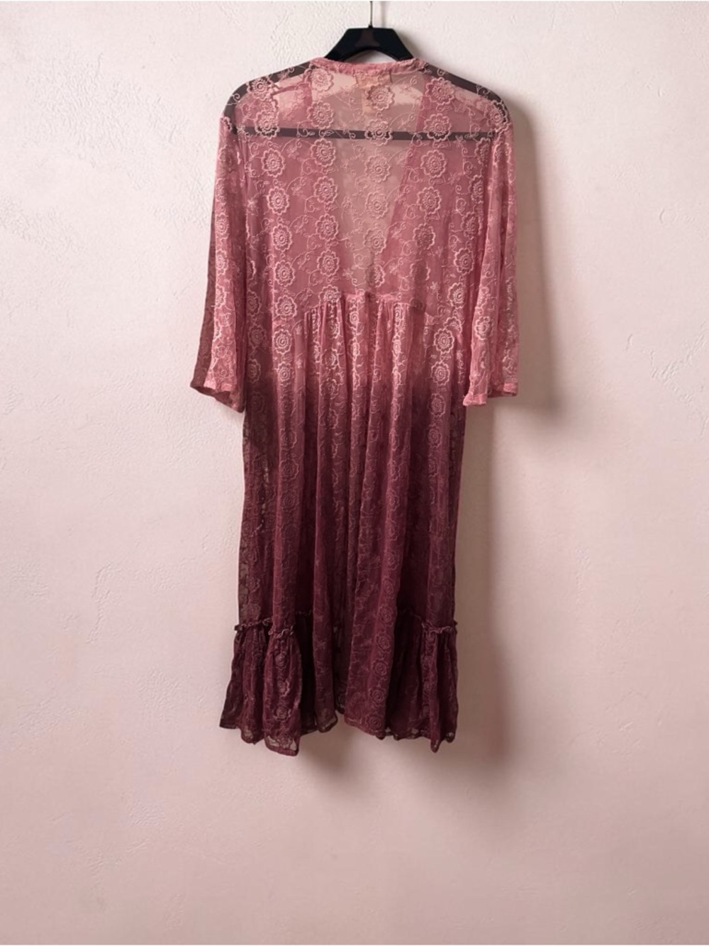 Indigo Thread Co. Mauve Pink Sheer Floral Lace Duster Kimono Cardigan Tie Front - Picture 7 of 8